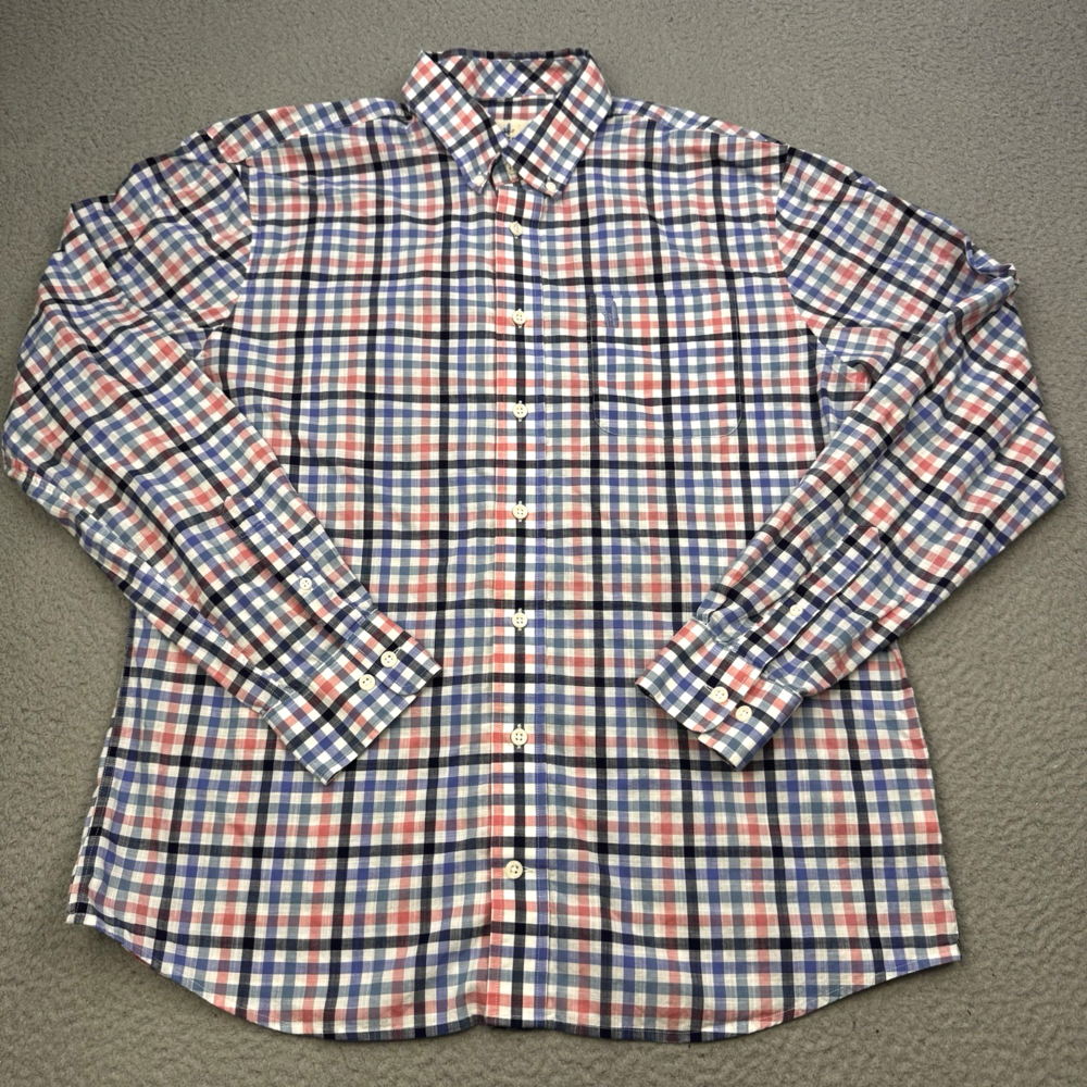 JOHNNIE O Shirt Mens Large Blue Pink Check Hangin Out Preppy Cotton Casual